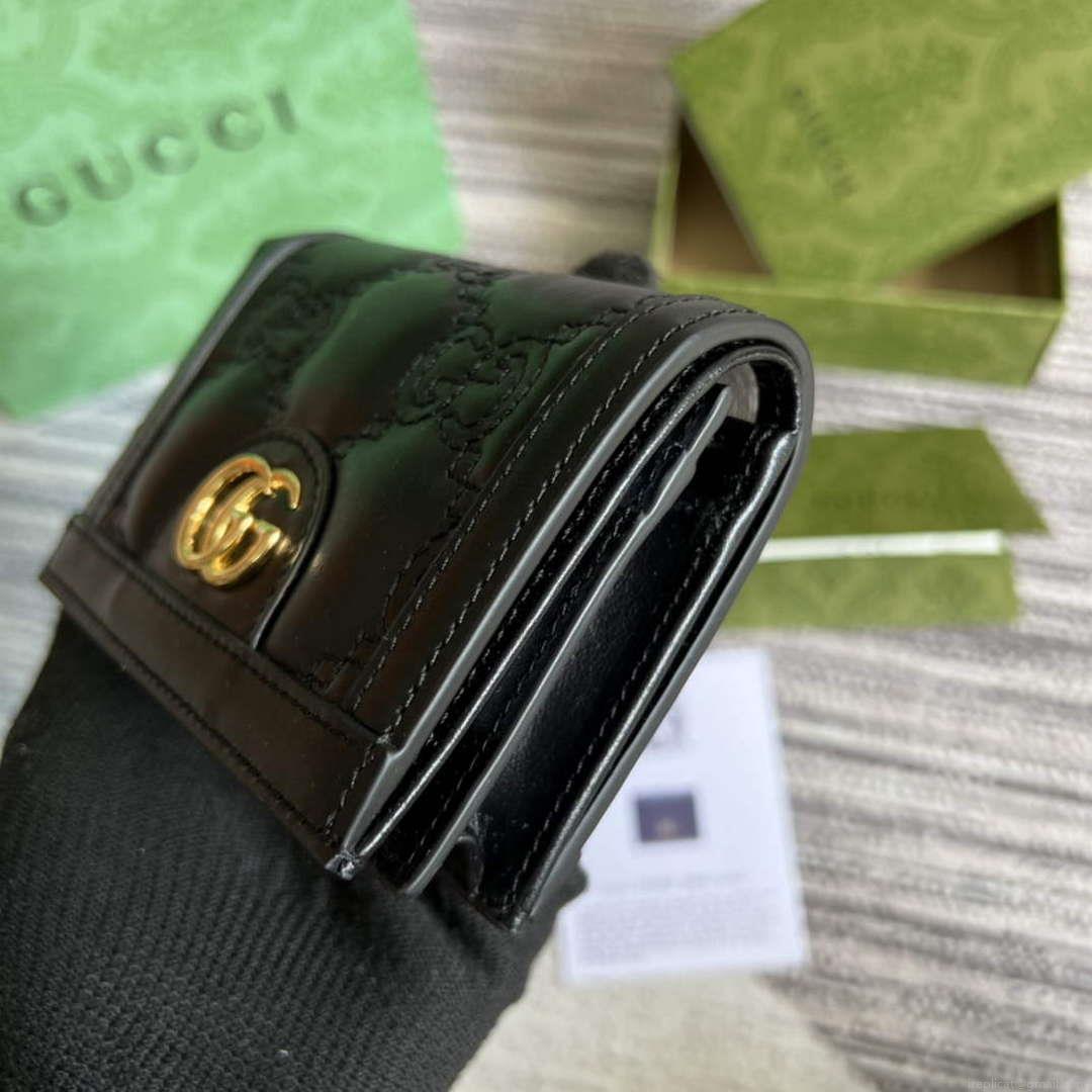 Gucci 723786 GG Matelassé Card Case Wallet Black