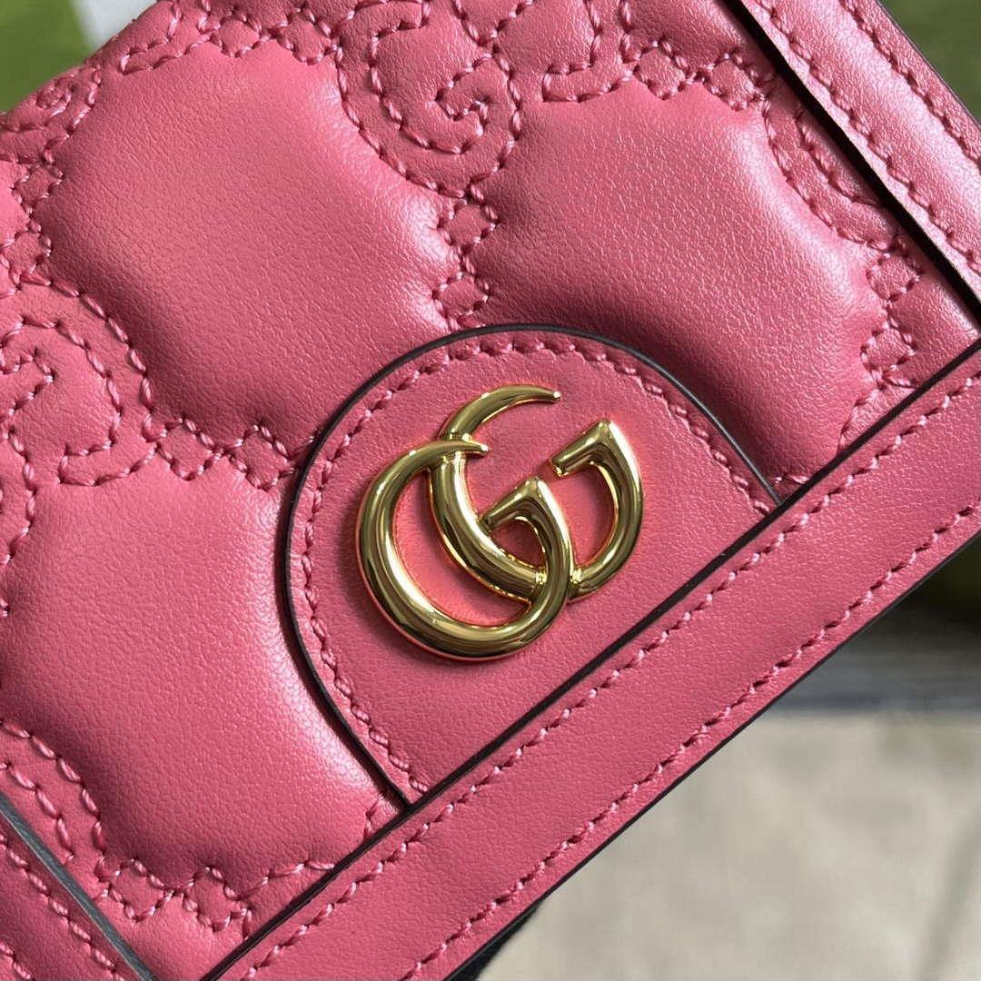 Gucci 723786 GG Matelassé Card Case Wallet Rose pink