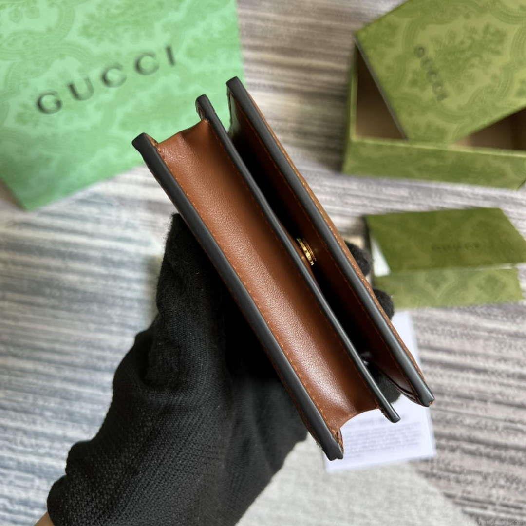 Gucci 723786 GG Matelassé Card Case Wallet Brown
