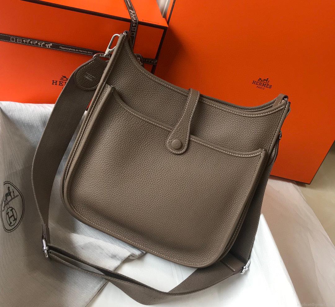 Hermes H083435 Evelyne III 29 Shoulder Bag Silver Hardware Dark Gray