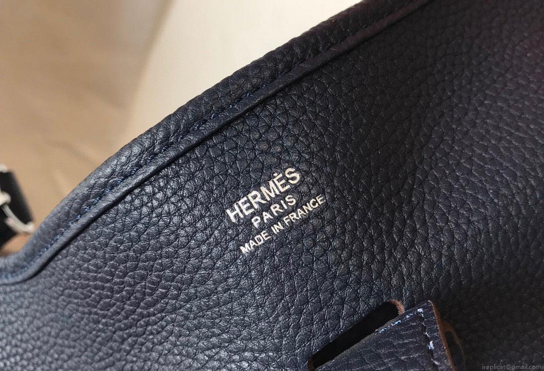 Hermes H083435 Evelyne III 29 Shoulder Bag Silver Hardware Navy Blue
