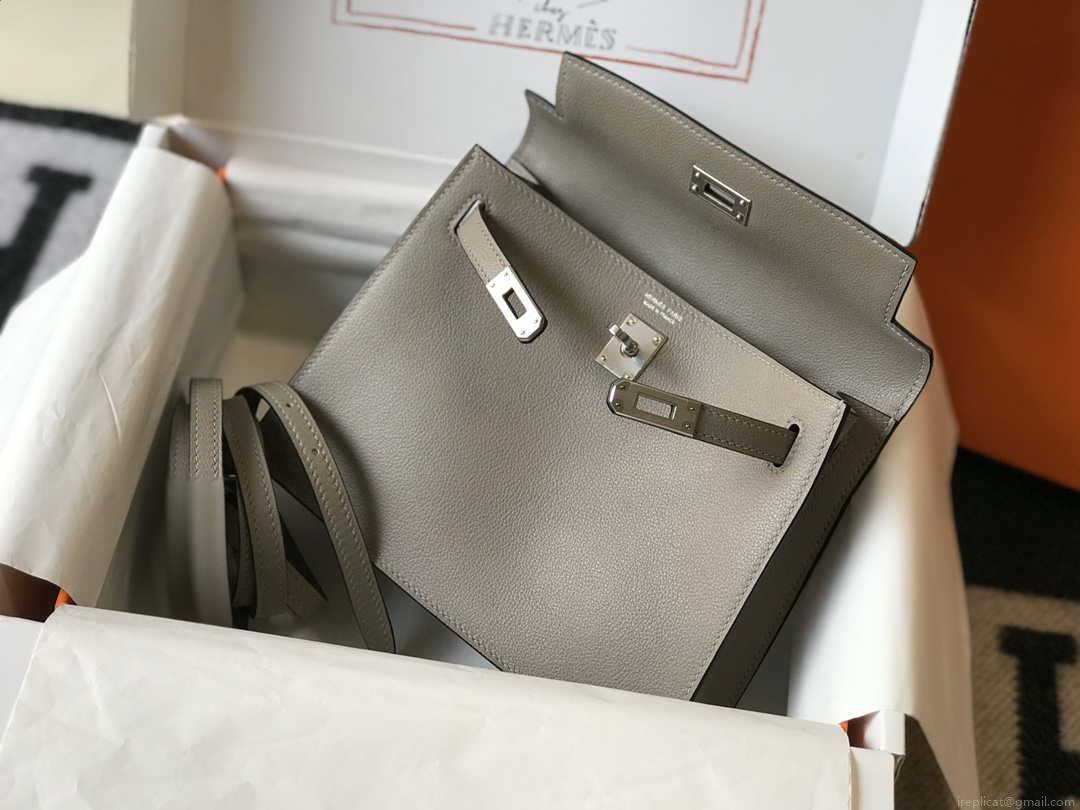 Hermes Kelly Danse 22cm Leather Bag 20363 Gray Sliver