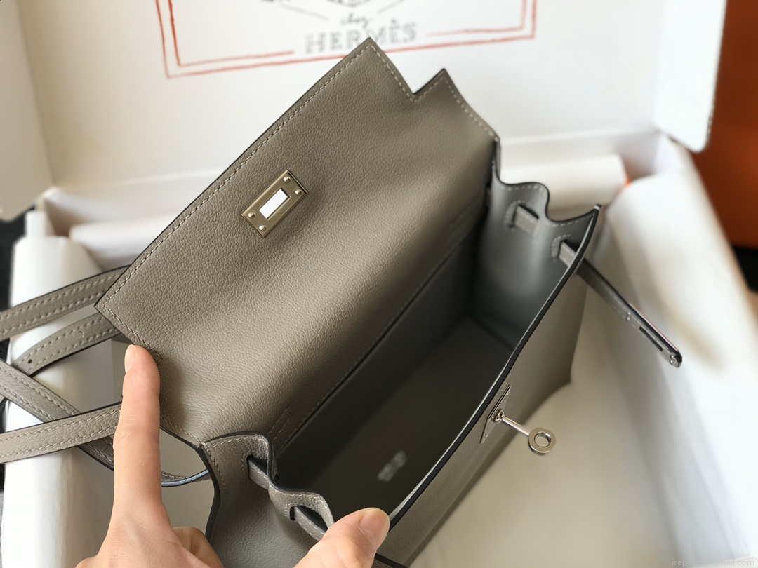 Hermes Kelly Danse 22cm Leather Bag 20363 Gray Sliver