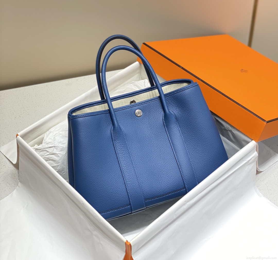 Hermes Blue Clemence Garden Party 30cm Bag H239040