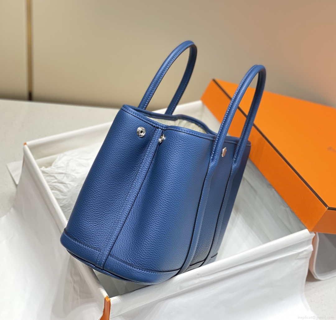 Hermes Blue Clemence Garden Party 30cm Bag H239040