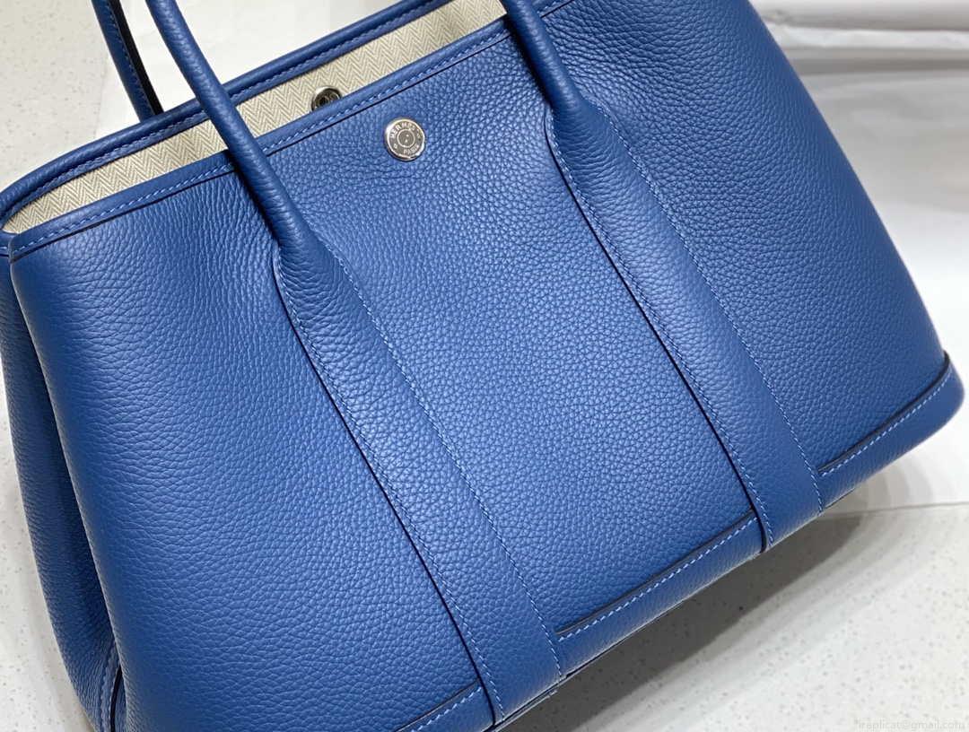 Hermes Blue Clemence Garden Party 30cm Bag H239040