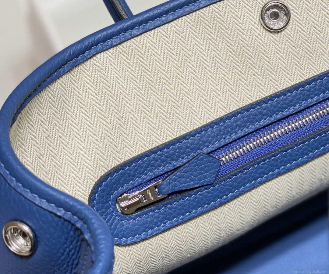 Hermes Blue Clemence Garden Party 30cm Bag H239040