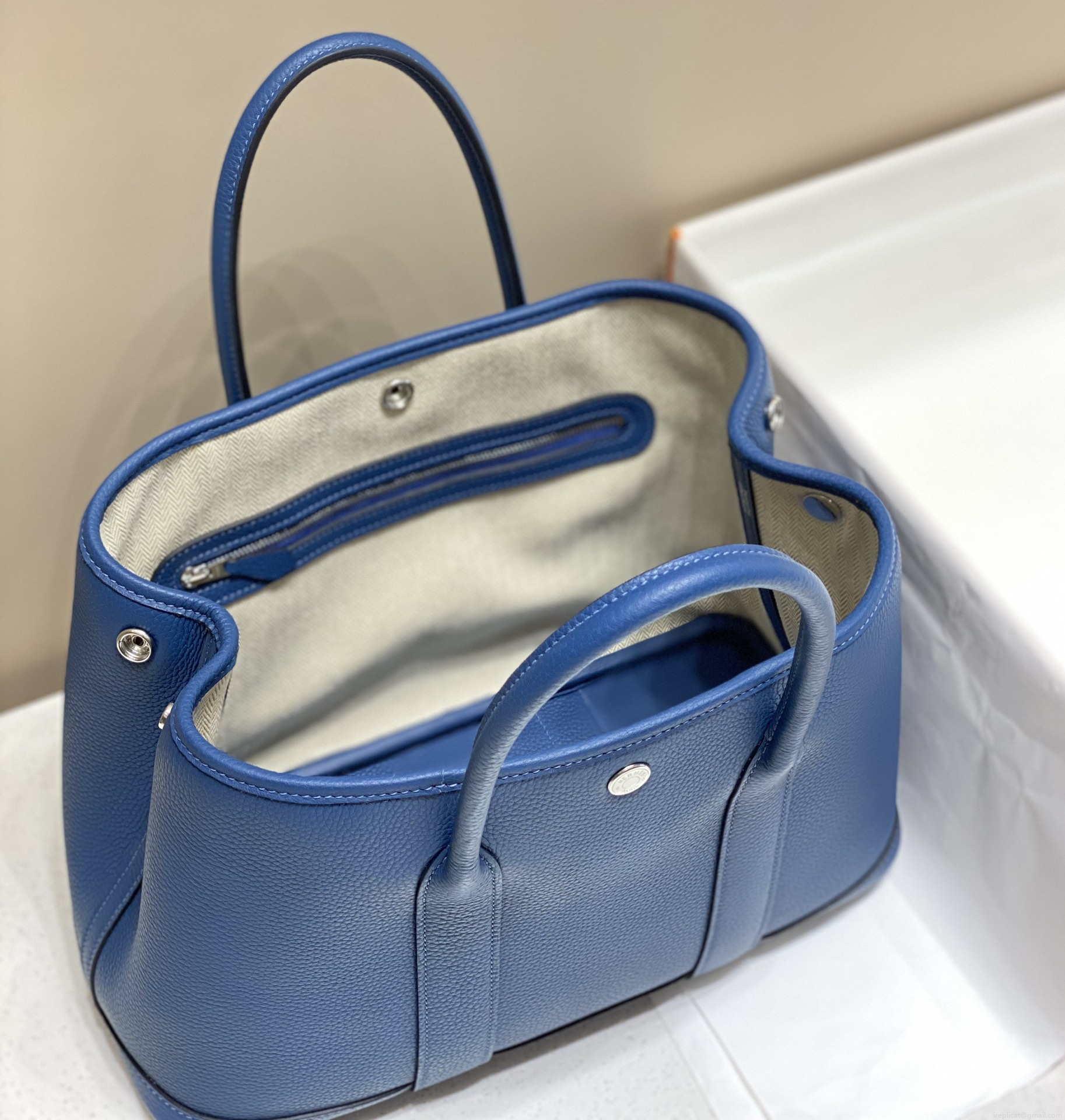 Hermes Blue Clemence Garden Party 30cm Bag H239040