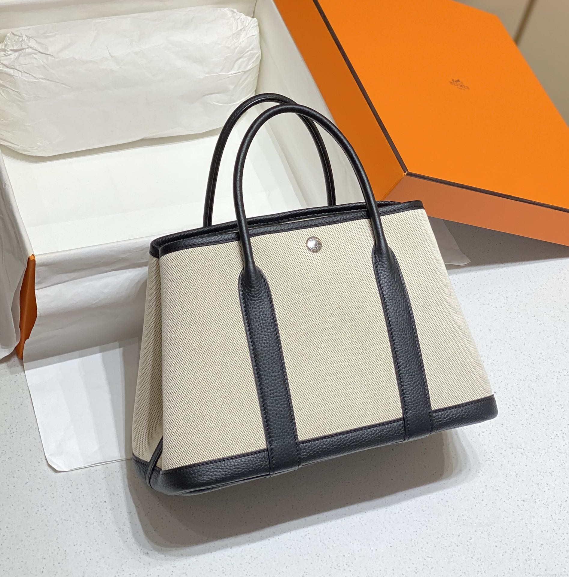 Hermes Beige Canvas Garden Party 30cm Bag H239050