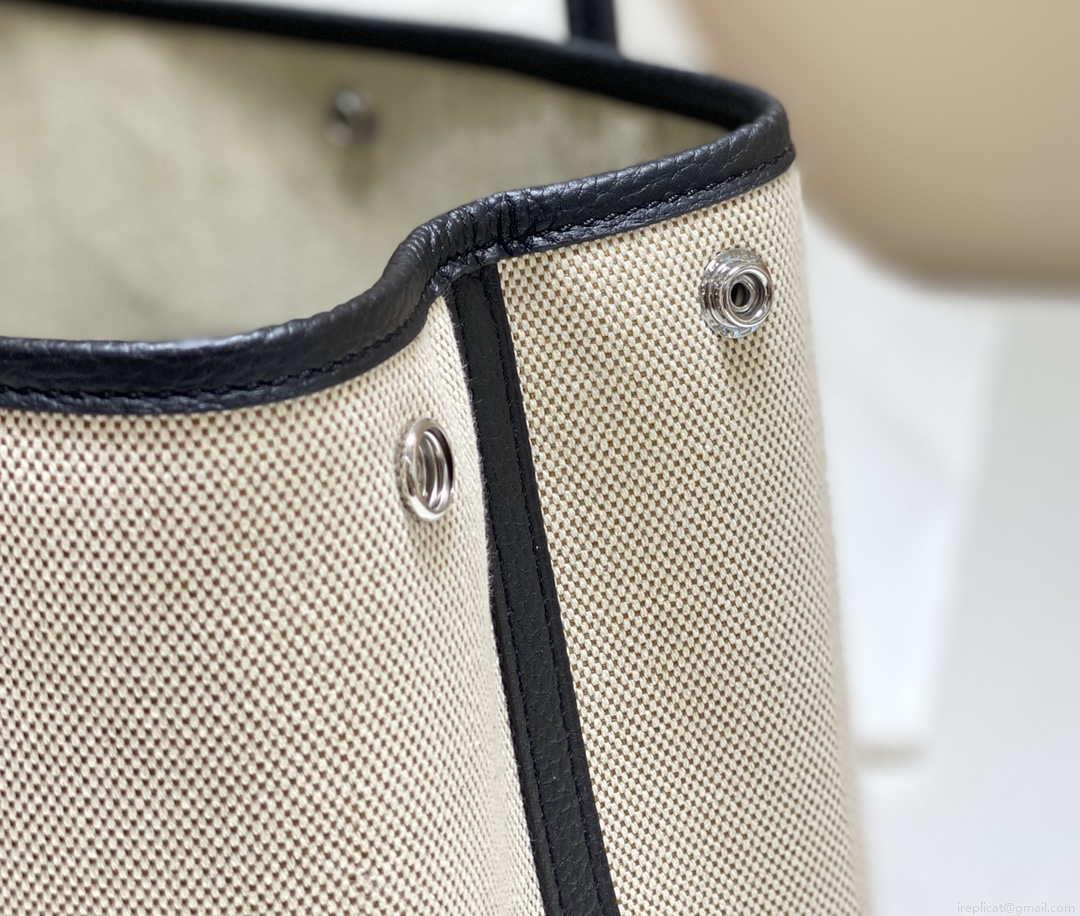 Hermes Beige Canvas and Black leather Garden Party 30cm Bag H239051