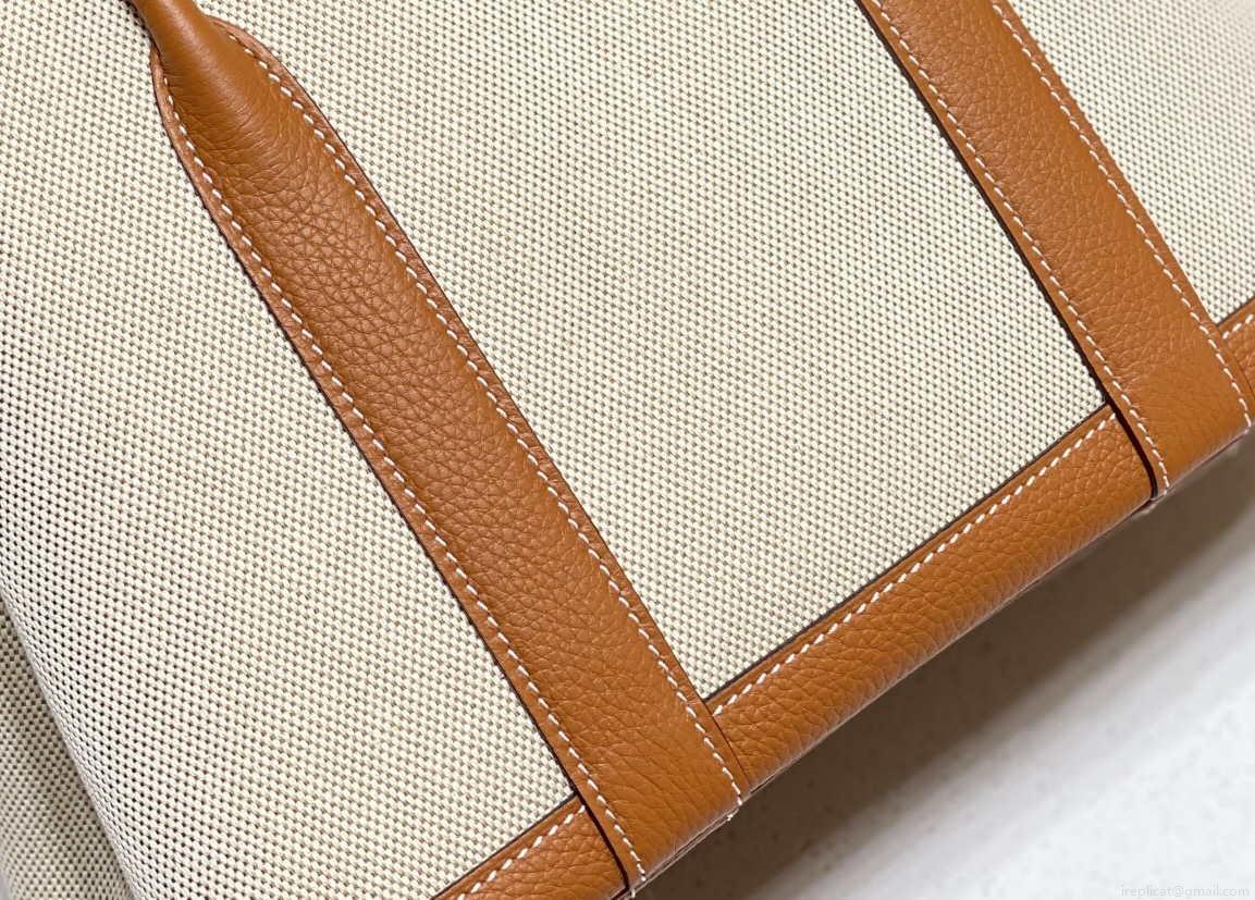 Hermes Beige Canvas and Brown leather Garden Party 30cm Bag H239052