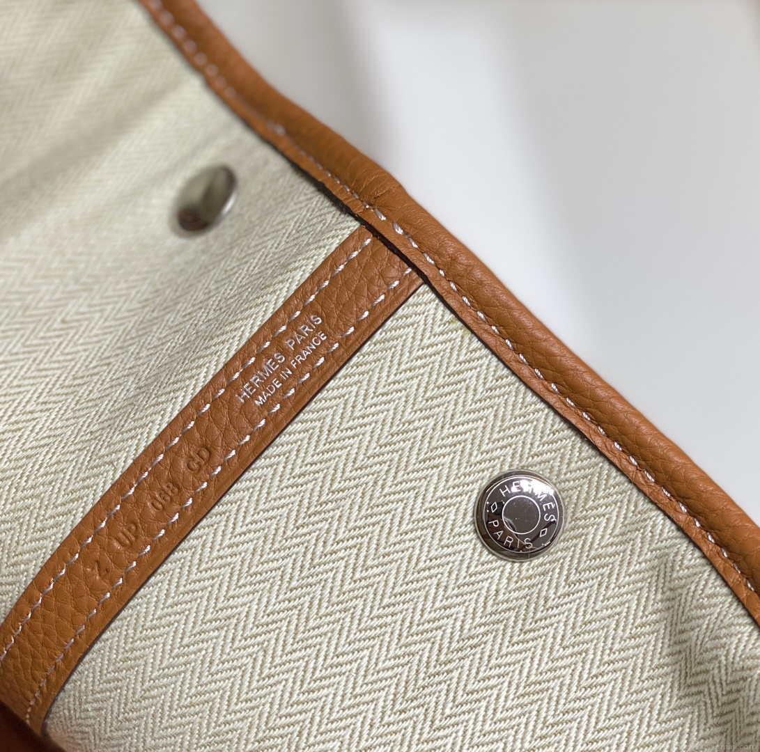 Hermes Beige Canvas and Brown leather Garden Party 30cm Bag H239052