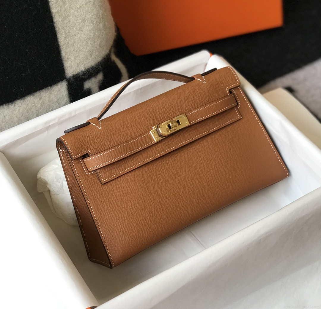 Hermes Mini Kelly Pouchette H230223 Epsom Leather Brown