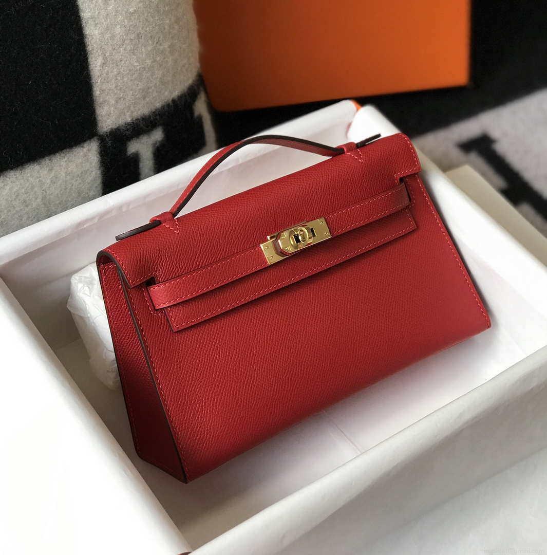 Hermes Mini Kelly Pouchette Epsom Leather H230227 Red