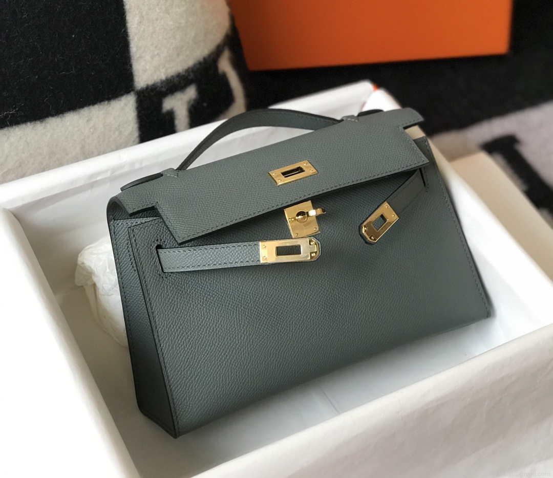 Hermes Mini Kelly Pouchette Epsom Leather H230231 Almond green