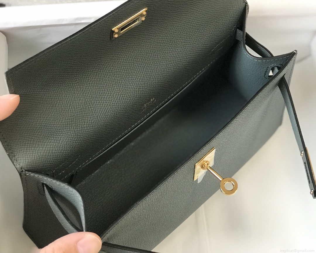 Hermes Mini Kelly Pouchette Epsom Leather H230231 Almond green