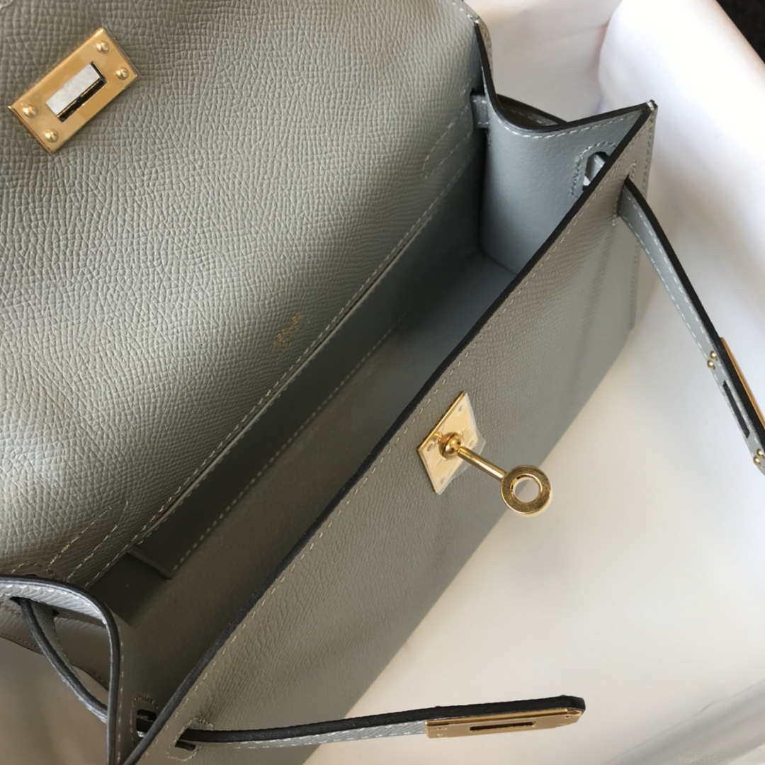 Hermes Mini Kelly Pouchette Epsom Leather H230232 Glacier Blue
