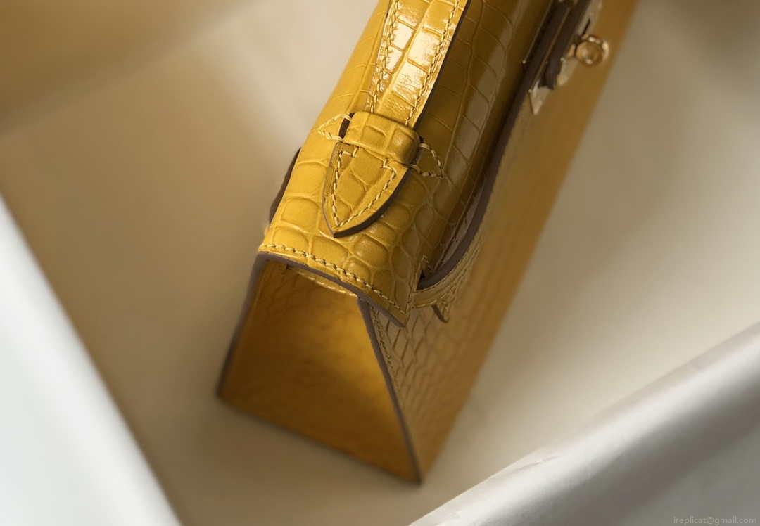 Hermes Mini Kelly Pouchette Crocodile Leather H230233 Yellow