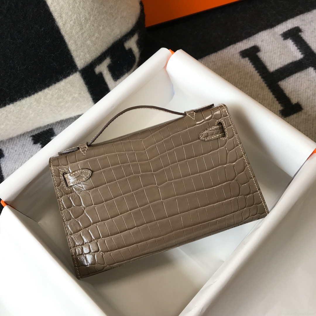 Hermes Mini Kelly Pouchette Crocodile Leather H230237 Oragano