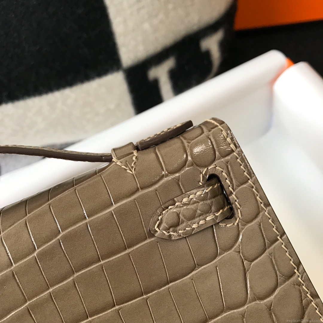 Hermes Mini Kelly Pouchette Crocodile Leather H230237 Oragano