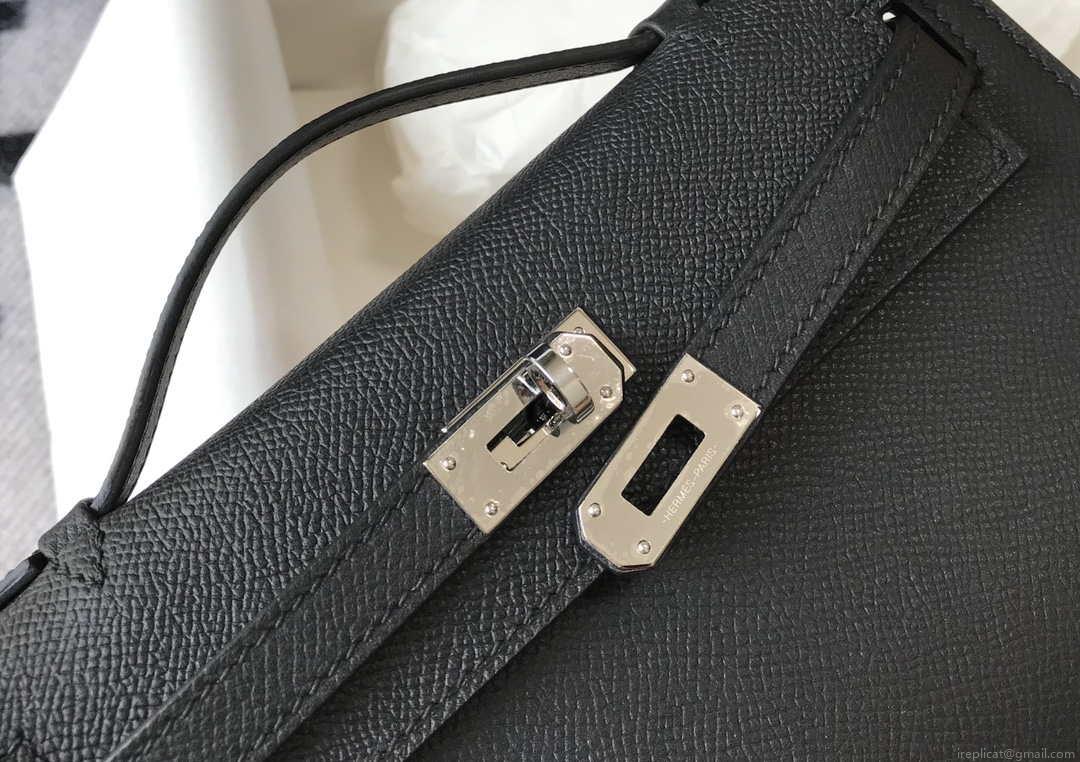 Hermes Mini Kelly Pouchette Epsom Leather H230240 Black Silver