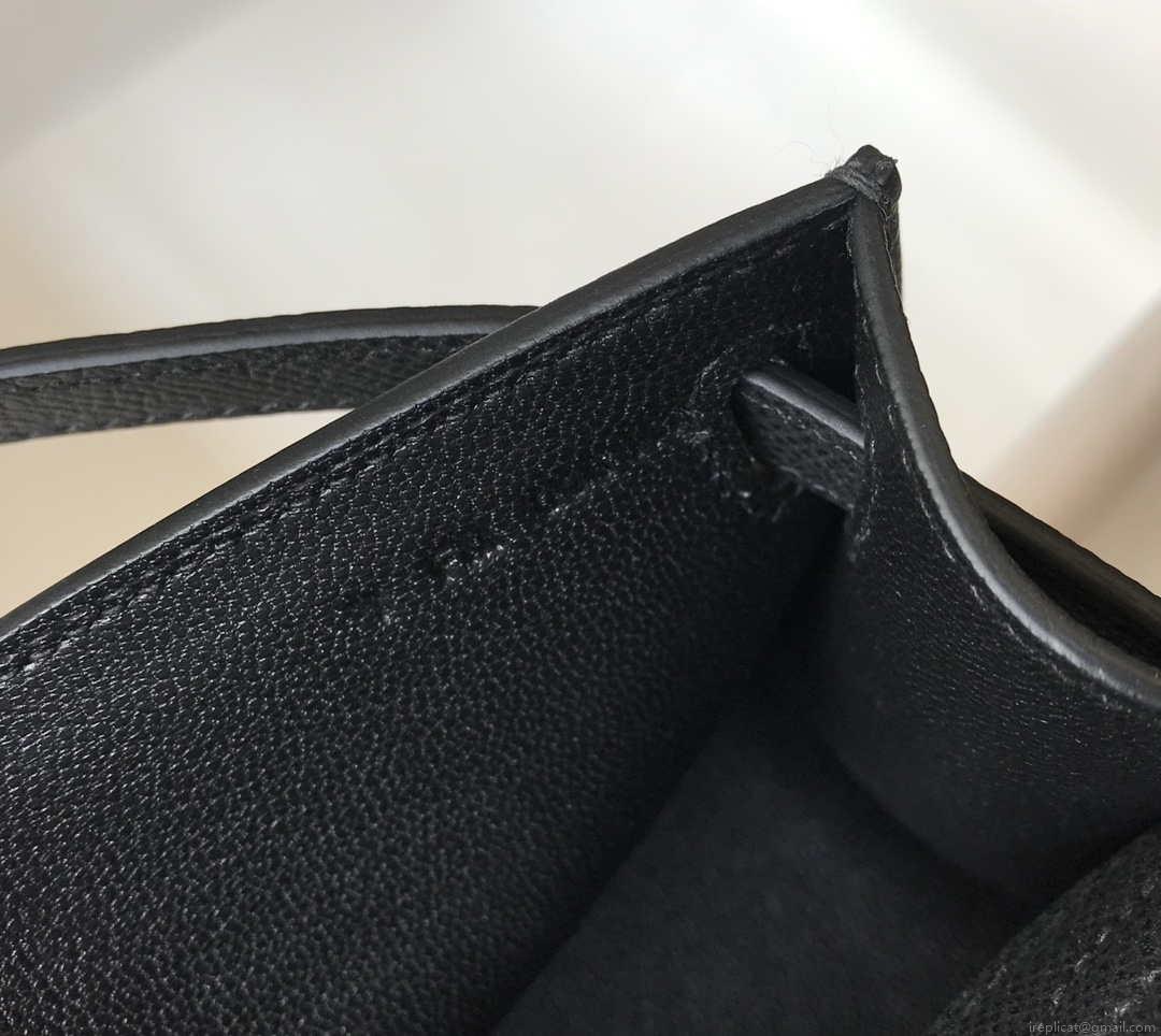 Hermes Mini Kelly Pouchette Epsom Leather H230240 Black Silver