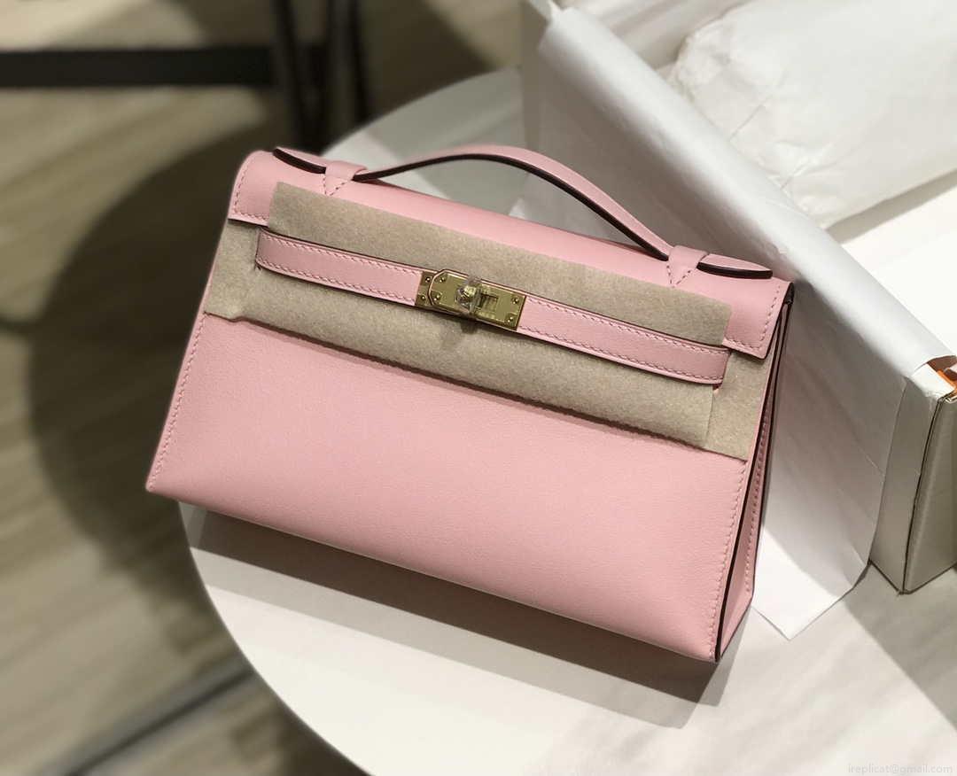 Hermes Kelly Pouchette Swift Leather clutch bag Gold H230251