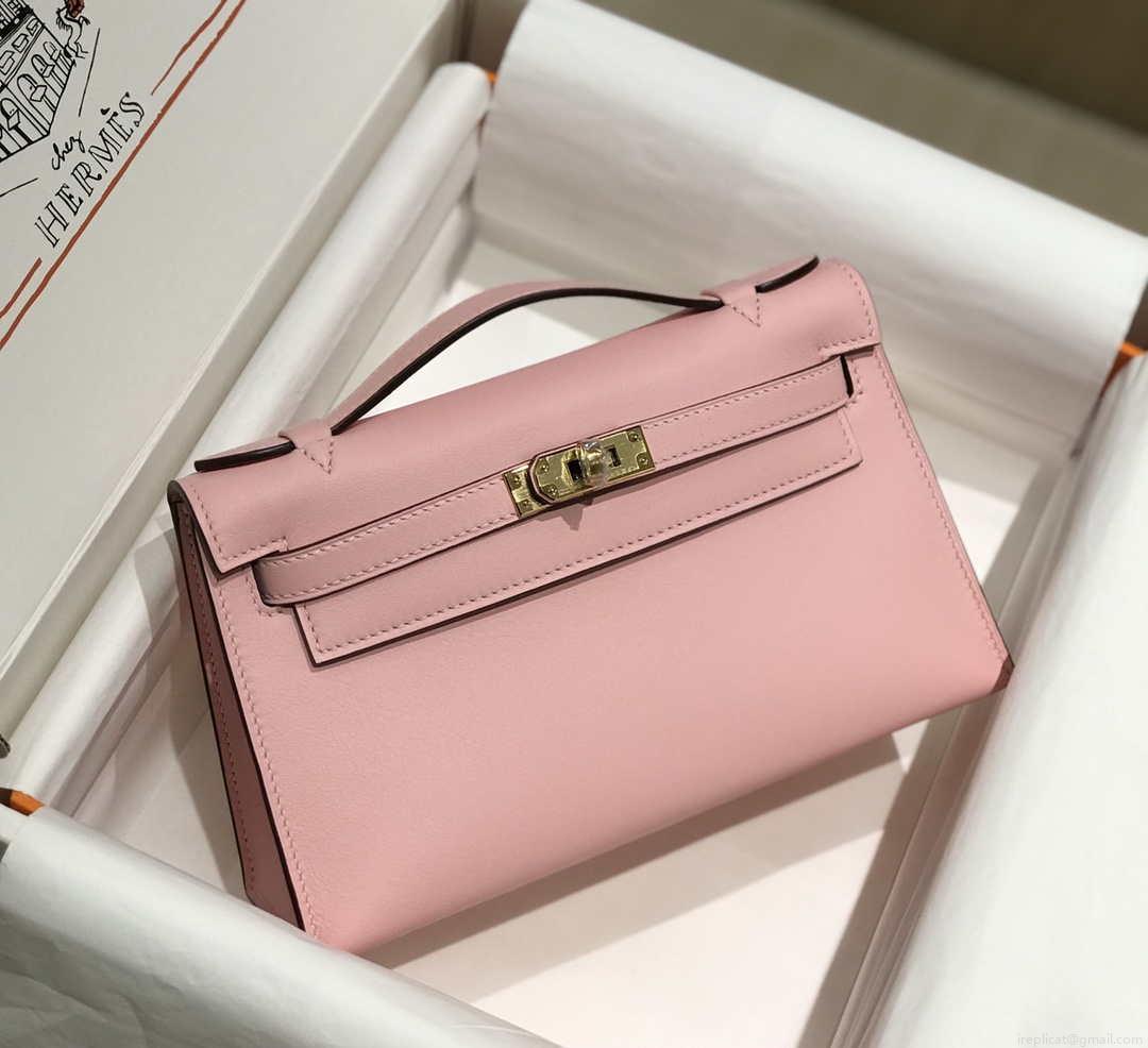 Hermes Kelly Pouchette Swift Leather clutch bag Gold H230251