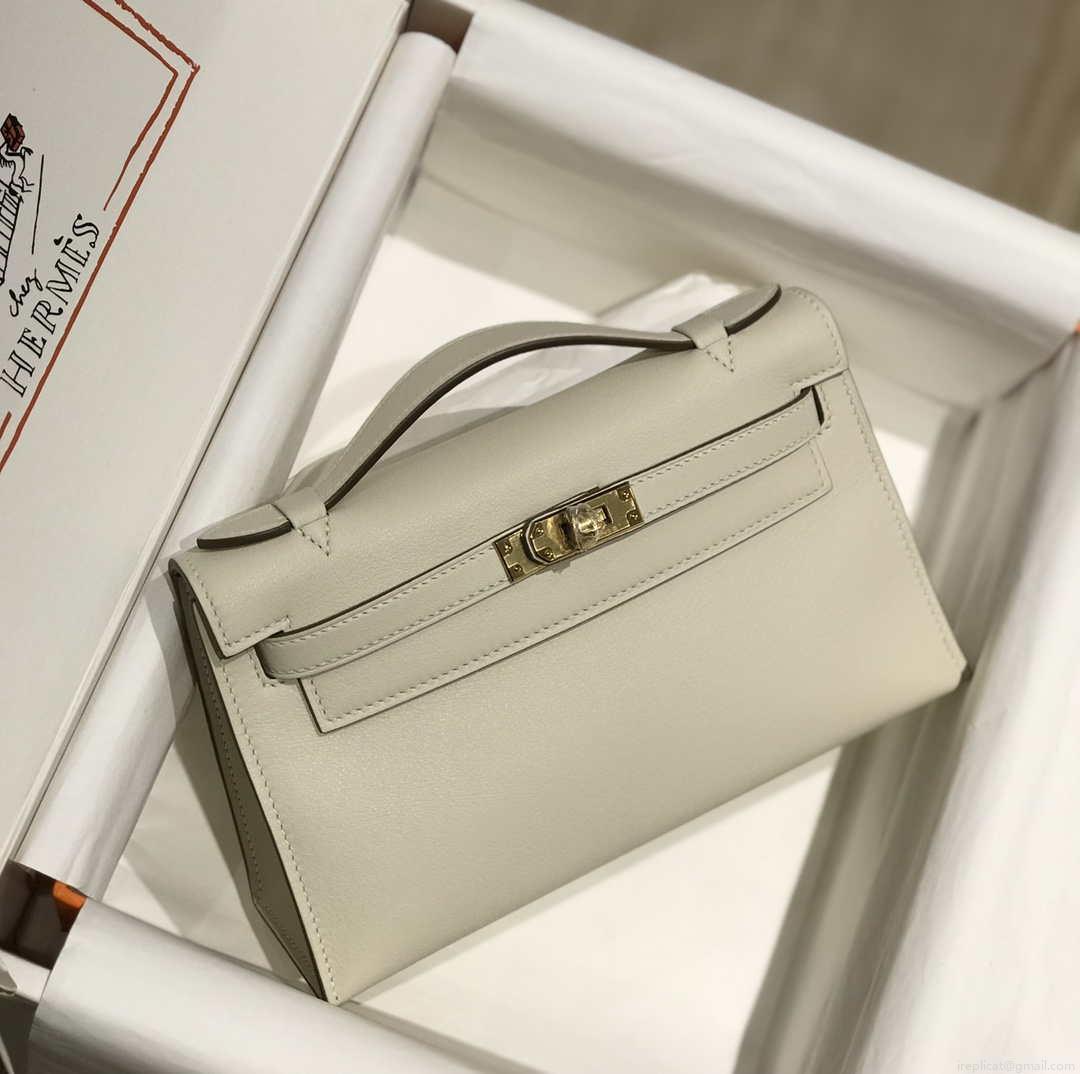 Hermes Kelly Pouchette Swift Leather clutch bag Gold H230266
