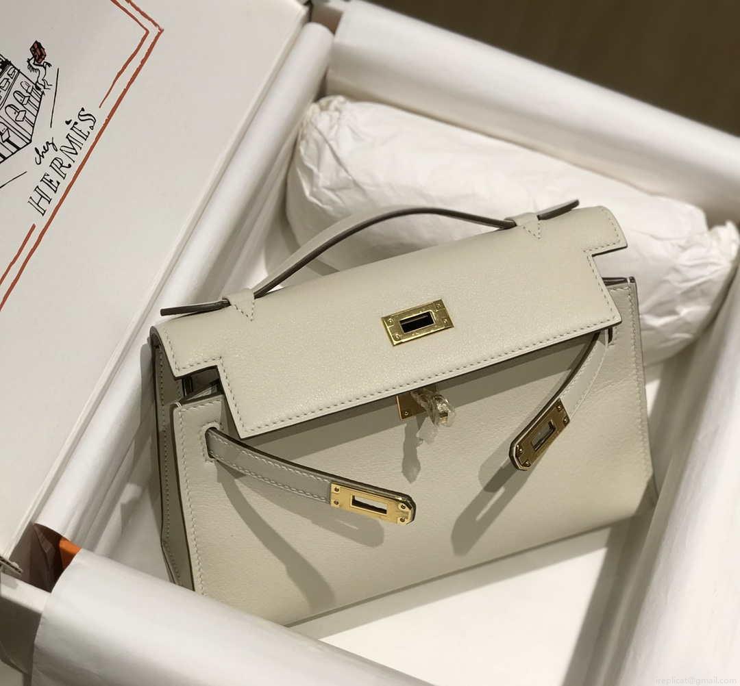 Hermes Kelly Pouchette Swift Leather clutch bag Gold H230266