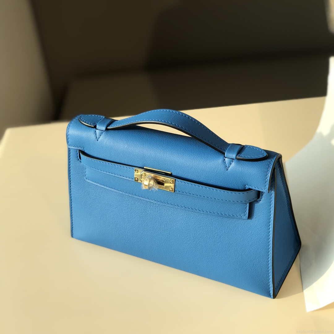 Hermes Kelly Pouchette Swift Leather clutch bag Gold H230267
