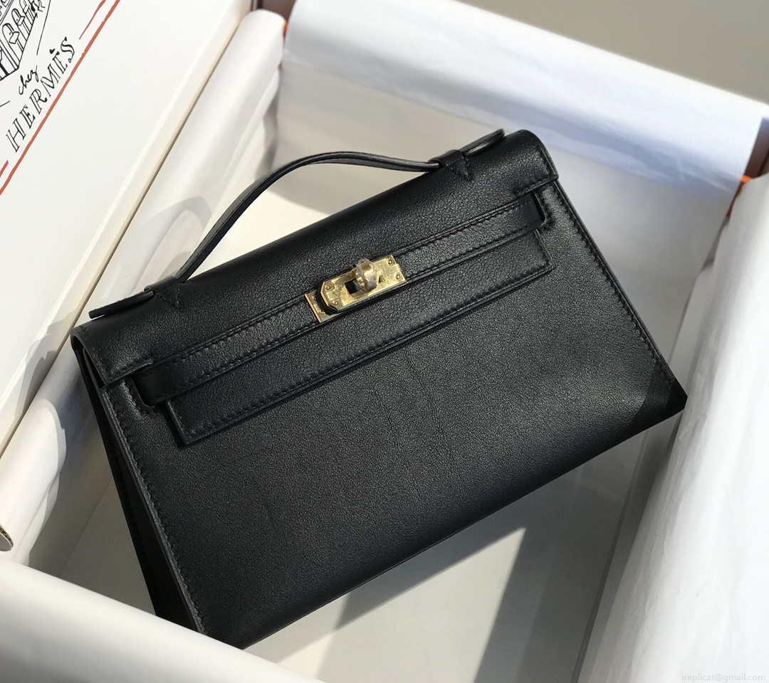 Hermes Kelly Pouchette Swift Leather clutch bag Gold H230270
