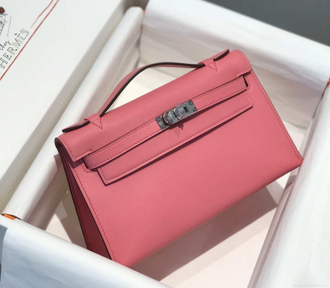 Hermes Mini Kelly Pouchette Swift Leather clutch bag Silver H230253