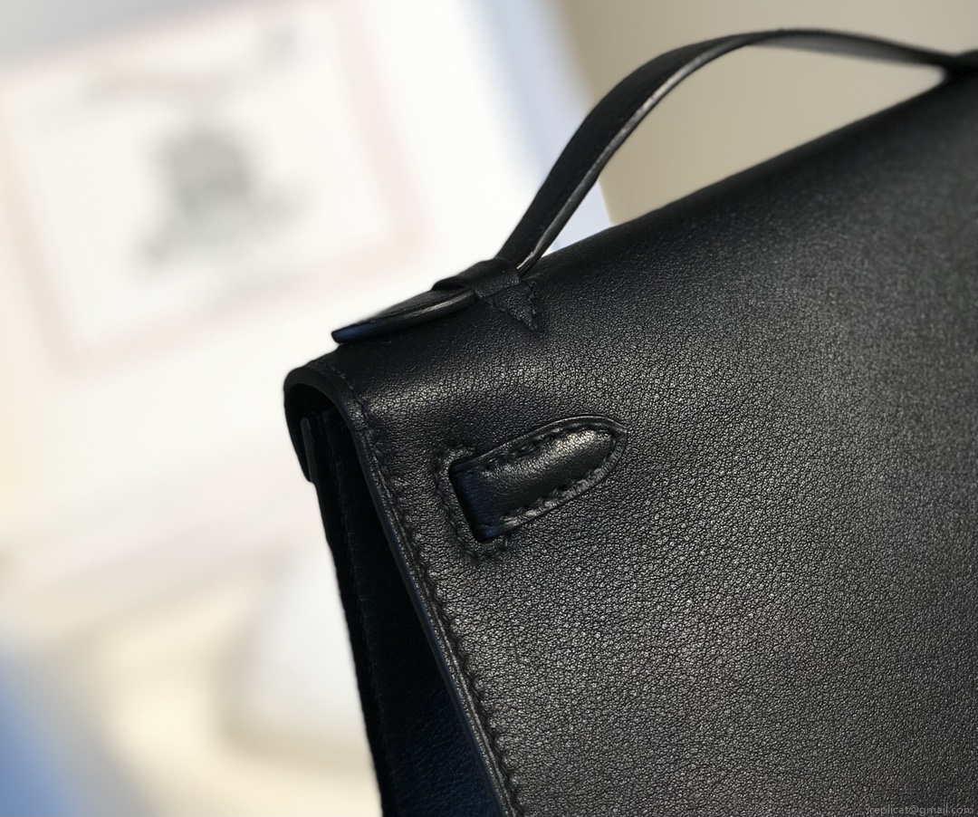 Hermes Kelly Pouchette Swift Leather clutch bag Silver H230258