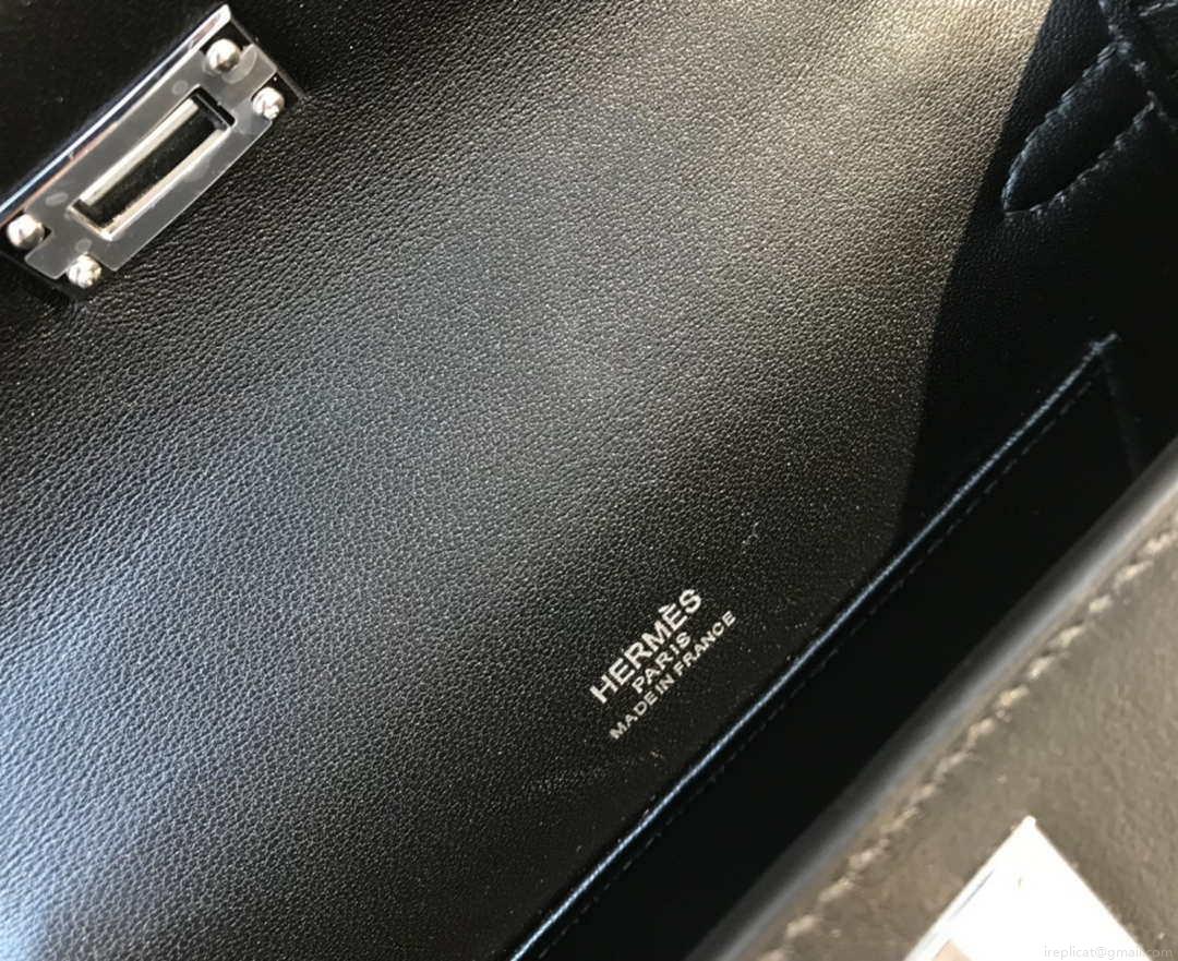 Hermes Kelly Pouchette Swift Leather clutch bag Silver H230258