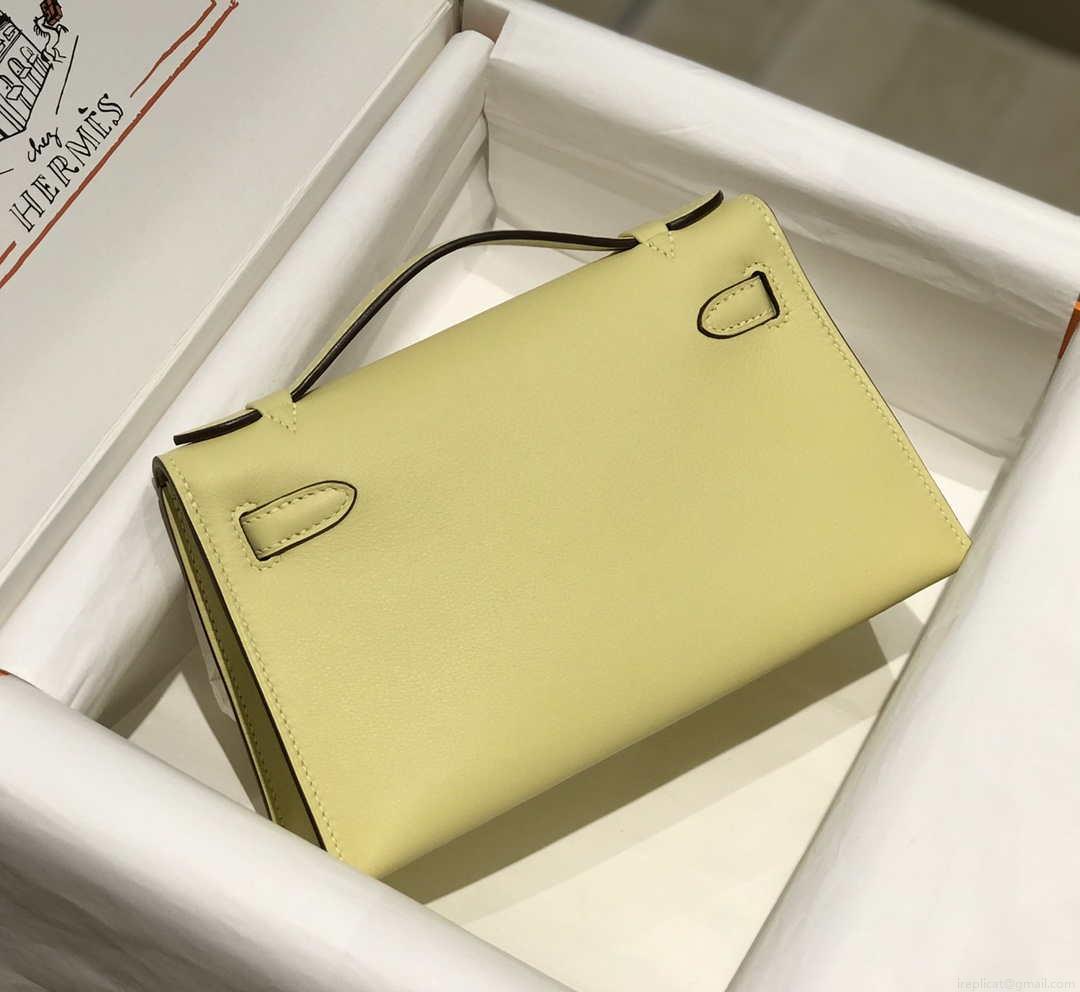 Hermes Kelly Pouchette Swift Leather clutch bag Silver H230260