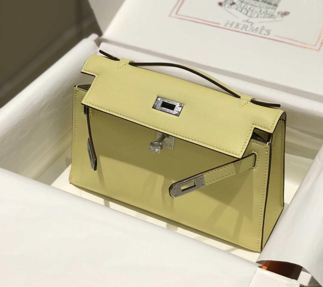 Hermes Kelly Pouchette Swift Leather clutch bag Silver H230260