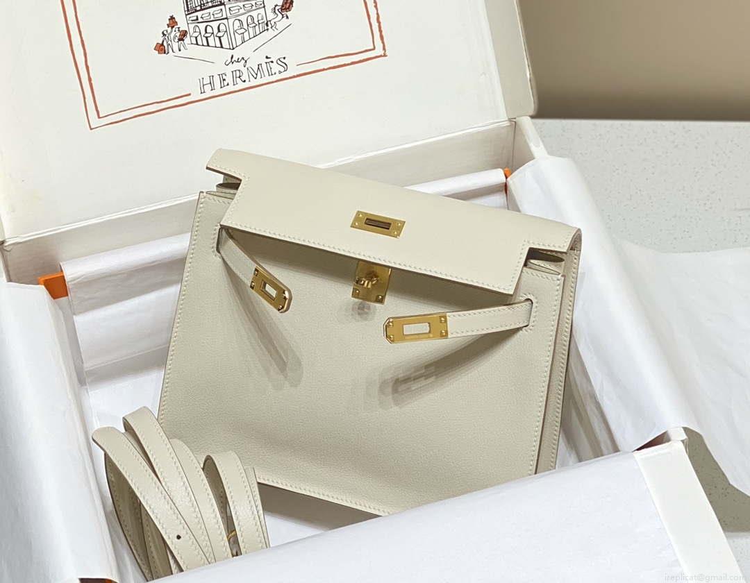 Hermes Evercolor Kelly Danse II 22cm Leather Crossbody Bag H20366 White