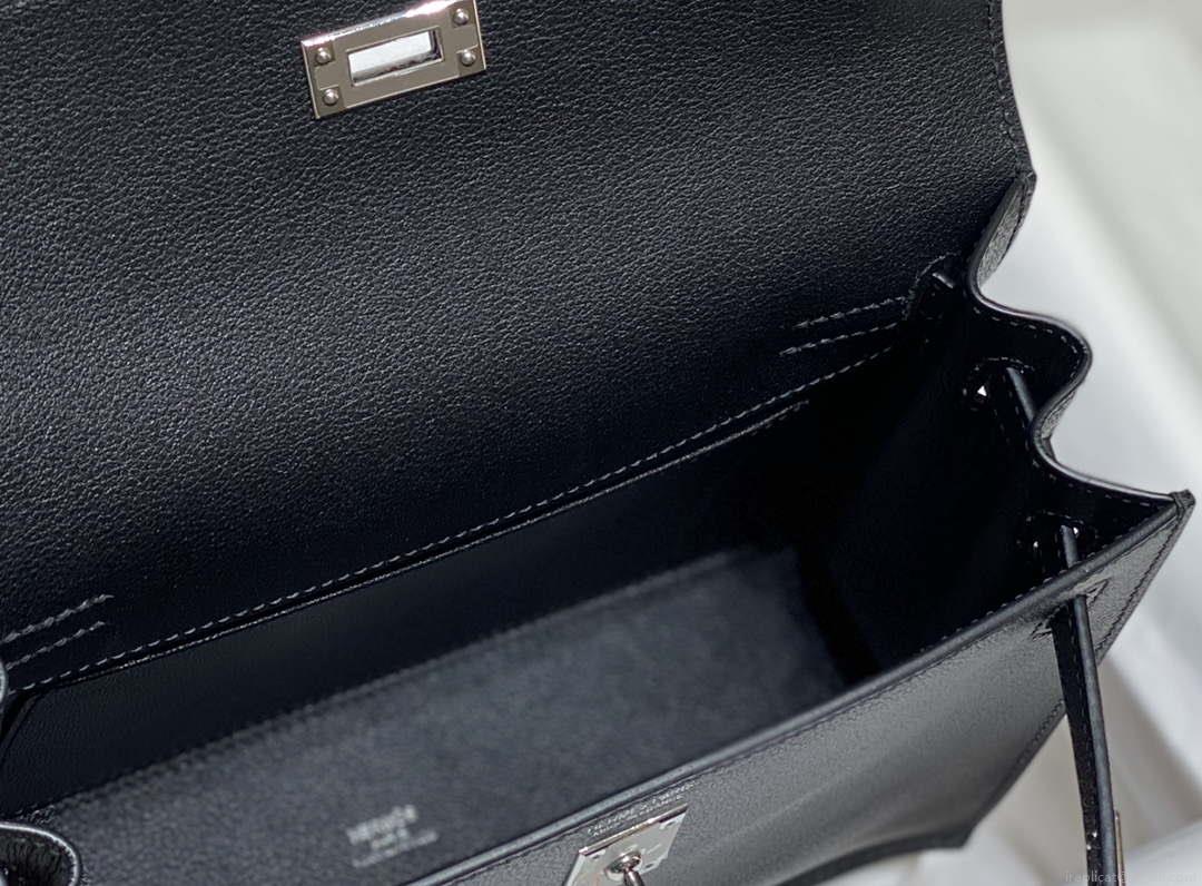 Hermes Evercolor Kelly Danse II 22cm Leather Crossbody Bag H20371 Black Silver