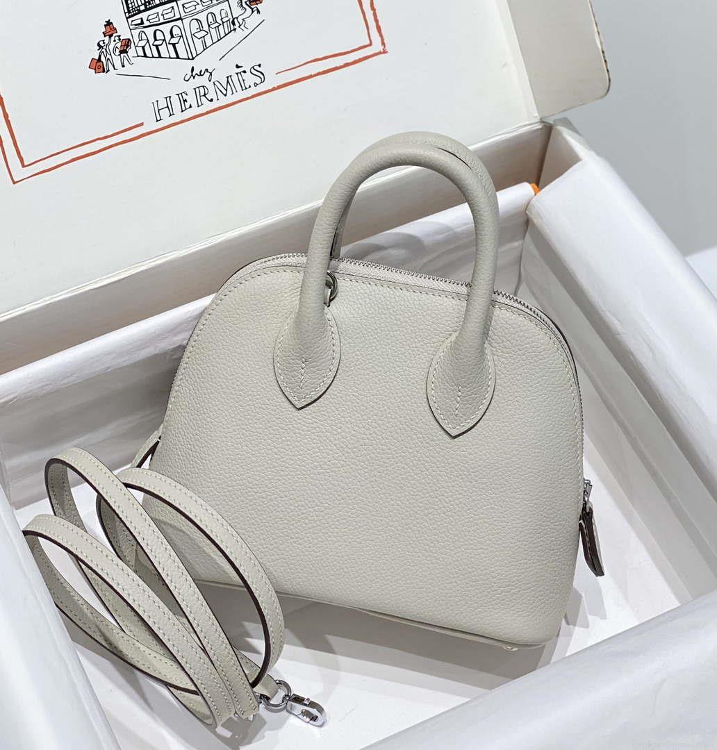 Hermes 316419 Bolide 1923 Mini Leather Bag pearl Gray H900967