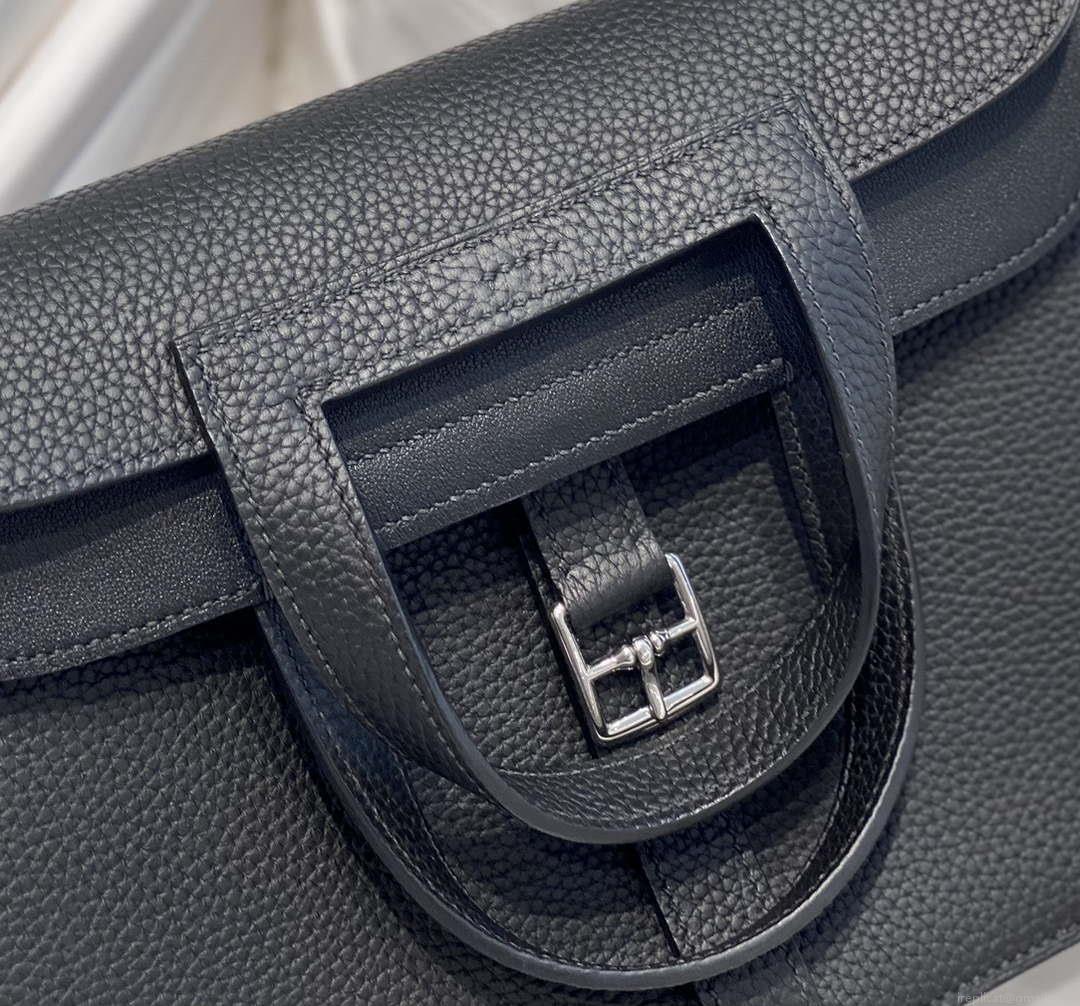 Hermes halzan 25 clemence stamp B Black Silver H98801