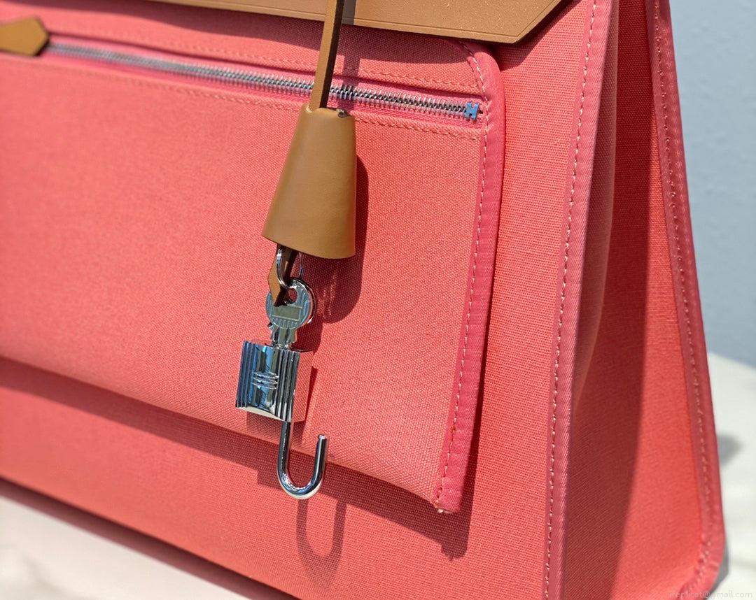Hermes H082835CKAC Herbag Zip 31 Bag in Black Hunter Leather and Canvas H60041