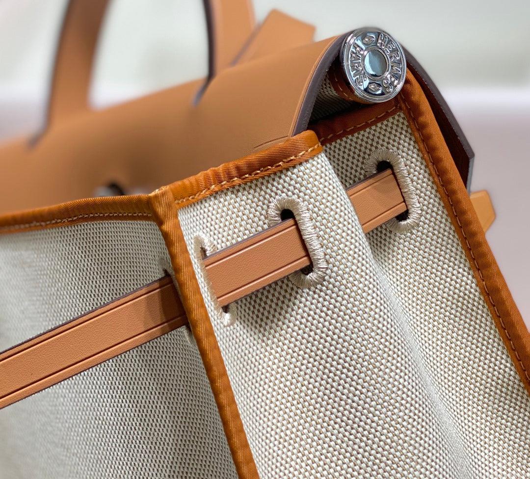 Hermes H084076CKAD Herbag Zip 31 Bag in Brown Hunter Leather and Canvas H60049