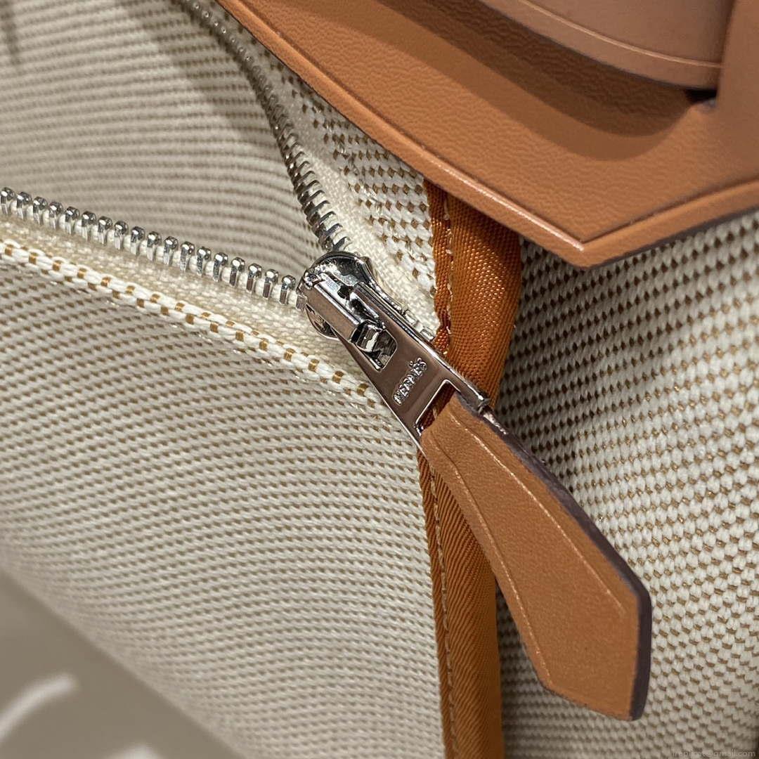 Hermes H084076CKAD Herbag Zip 31 Bag in Brown Hunter Leather and Canvas H60060