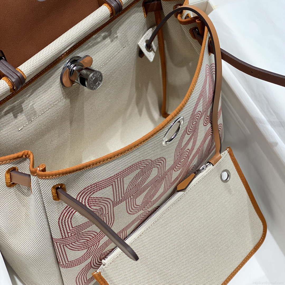 Hermes H084076CKAD Herbag Zip 31 Bag in Brown Hunter Leather and Canvas H60060