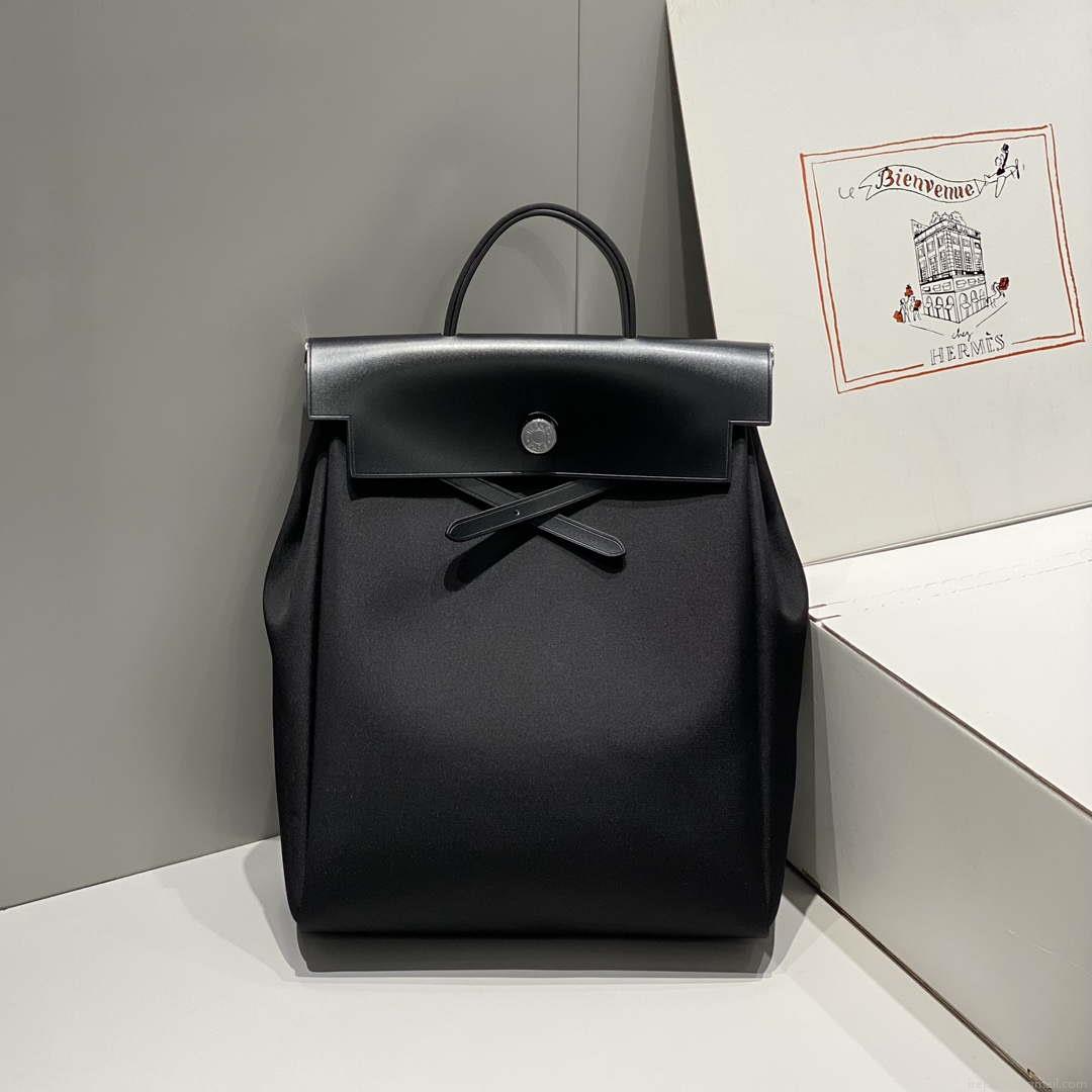 Hermes H084076CKAD A Dos Zip Retourne Herbag Backpack Toile Vache Hunter Ebene H60068