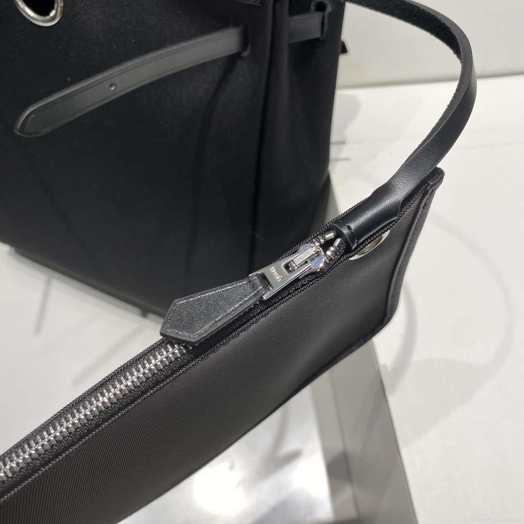 Hermes H084076CKAD A Dos Zip Retourne Herbag Backpack Toile Vache Hunter Ebene H60068