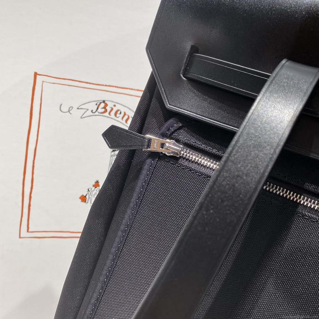 Hermes H084076CKAD A Dos Zip Retourne Herbag Backpack Toile Vache Hunter Ebene H60068