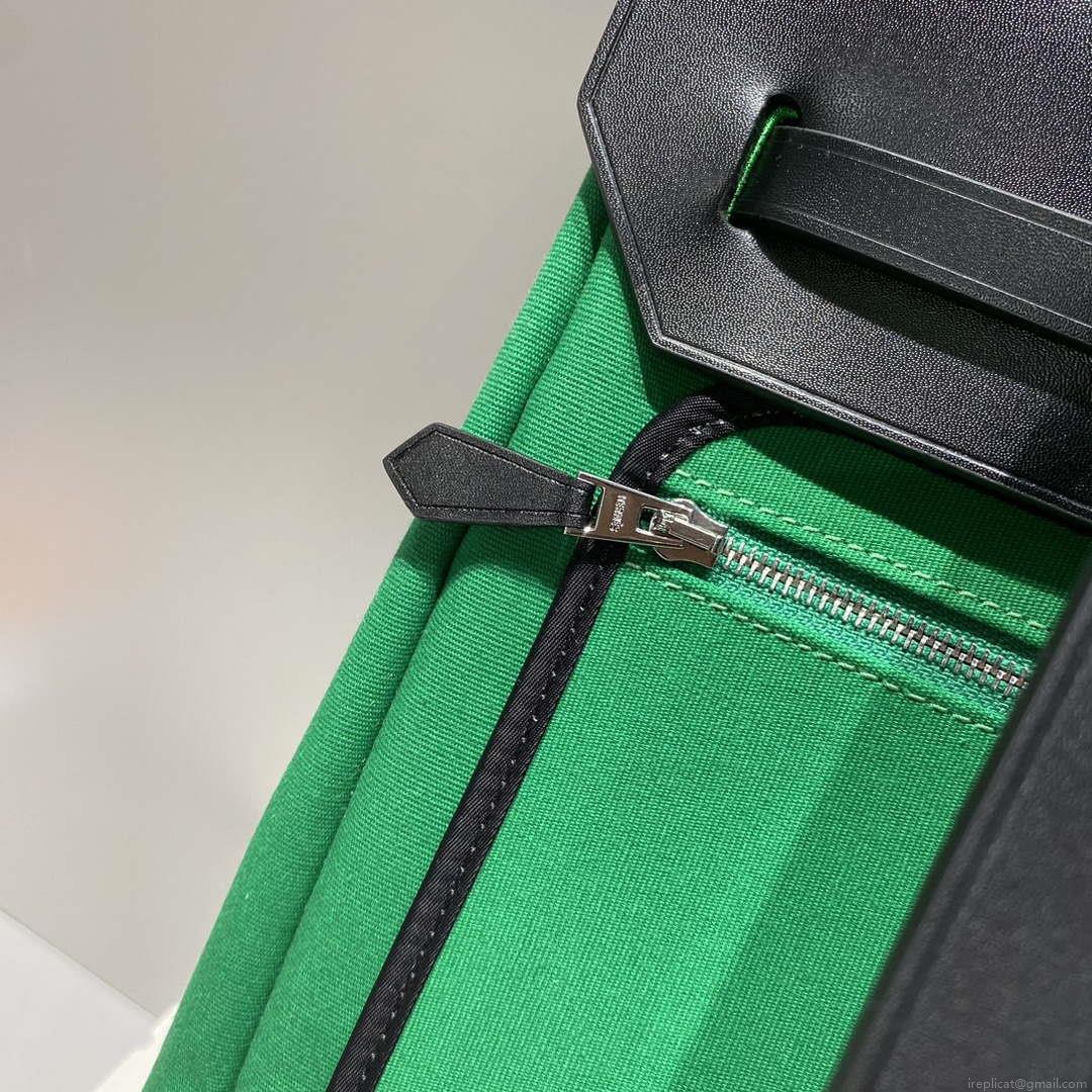 Hermes H084076CKAD A Dos Zip Retourne Herbag Backpack Toile Vache Hunter Ebene H60069