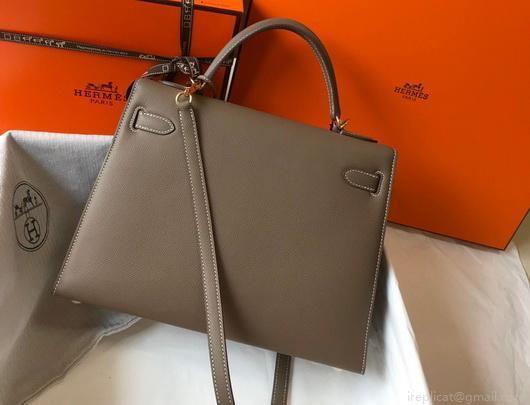Hermes Sellier Kelly 28cm of Epsom Leather Bag 20337 Dark Gray